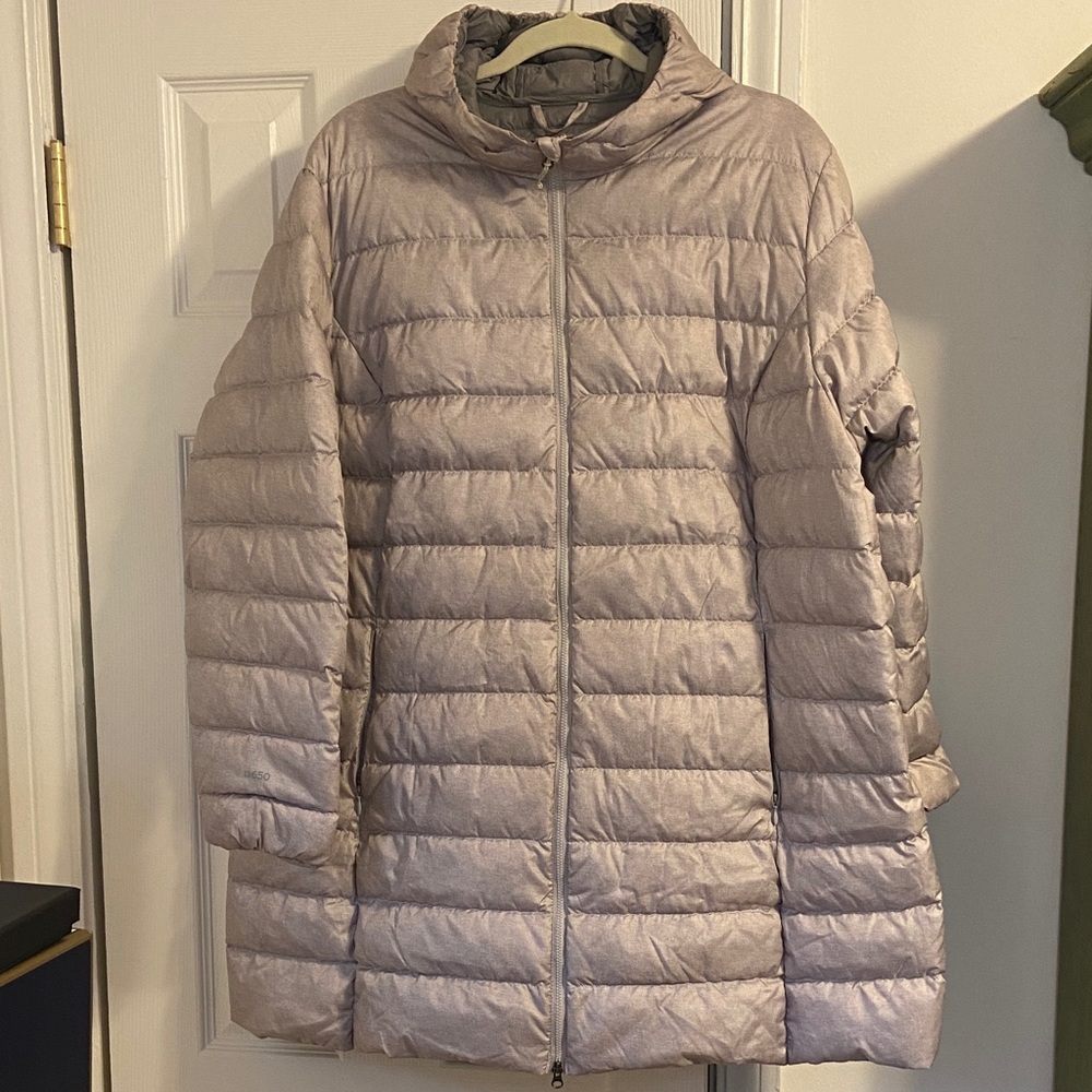 Silver Eddie Bauer 650 Down Coat with Hood
